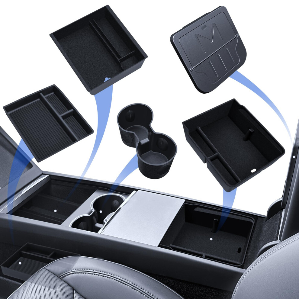 Lantu 5 Pieces Accessories For Tesla Model 3 2024-2026 Centre Console Organiser, Silicone Organiser Tray, Armrest Storage Box, Hidden Box And Drink 5051226134678