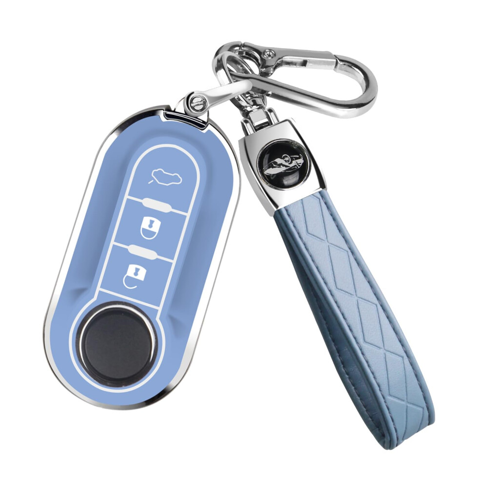 Ft Funtor For Fiat Key Fob Cover,3-Button Silicone Keycase,360 Degree Car Key Case Protector With Keychain Compatible With 5051224087655
