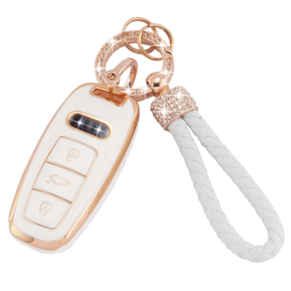 Koaudb Car Key Full Cover Fit For Audi Accessories A6 A6l A7 A8 A8l Q7 Q8 S6 S7 Sq7 Sq8 Rs6 Rs7 E-Tron 3 Buttons Soft Tpu Key Case Protection With 5051224085996