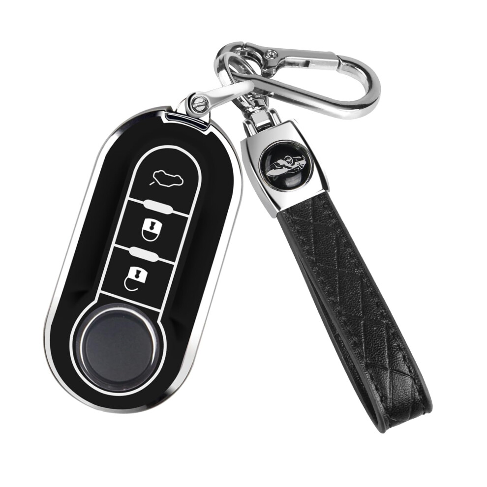Ft Funtor For Fiat Key Fob Cover,3-Button Silicone Keycase,360 Degree Car Key Case Protector With Keychain Compatible With 5051226170041