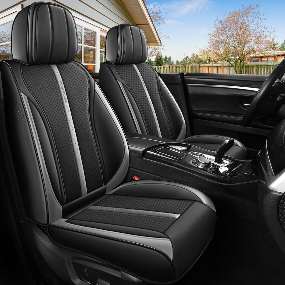 Menifomory And Universal Leather Car Seat Cover Waterproof Seat Covers Auto Seat Covers For Cars Suv Truck (R-+Gray) Black/Gray 5051226123306