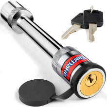 Motovecor Chrome Brass Towing Hitch Lock with 7-Inch Tow Bar - 5/8" Pin with 3-1/2" Gap for Caravan Security