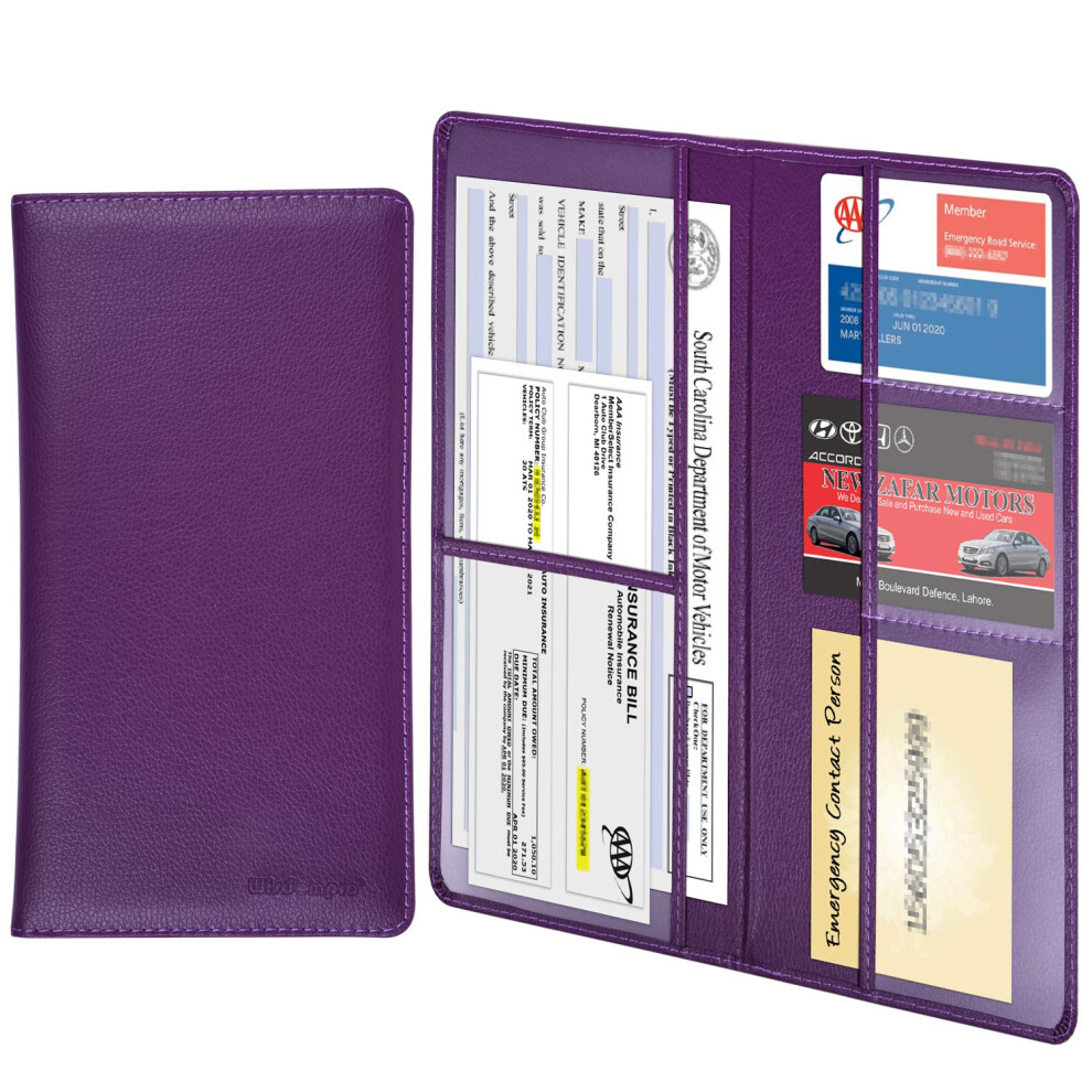 Wisdompro Car Document Wallet, Premium Pu Leather Car Registration And Insurance Holder - Vehicle Paperwork Wallet Case Organizer For Id Card, Driving 5051226137310