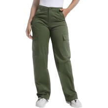 Damen-Cargohose aus Baumwolle, lockere Passform, Grün, 6 Taschen