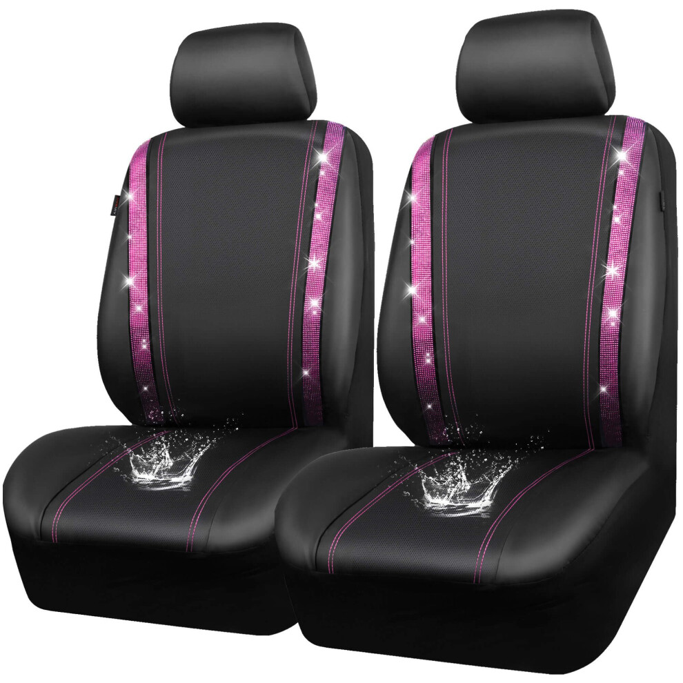 Car Pass Leather Diamond Bling Car Seat Covers 2 Front Interior Sets, Waterproof Universal Shining Glitter Crystal Sparkle Fit For Automotive Truck 5051224092512