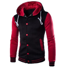 NaWent Herre hættejakke med knaplukning, moderigtig, afslappet frakke, kontrastfarvet patchwork, baseballuniformjakker med lommer, Wine12 (XXL)