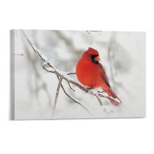 Merry Christmas Cardinal Red Bird on Branches Canvas Prints Wall Art,Winter Scene Decor Wooden Framed for Living Room Bedroom Office 2416 inch