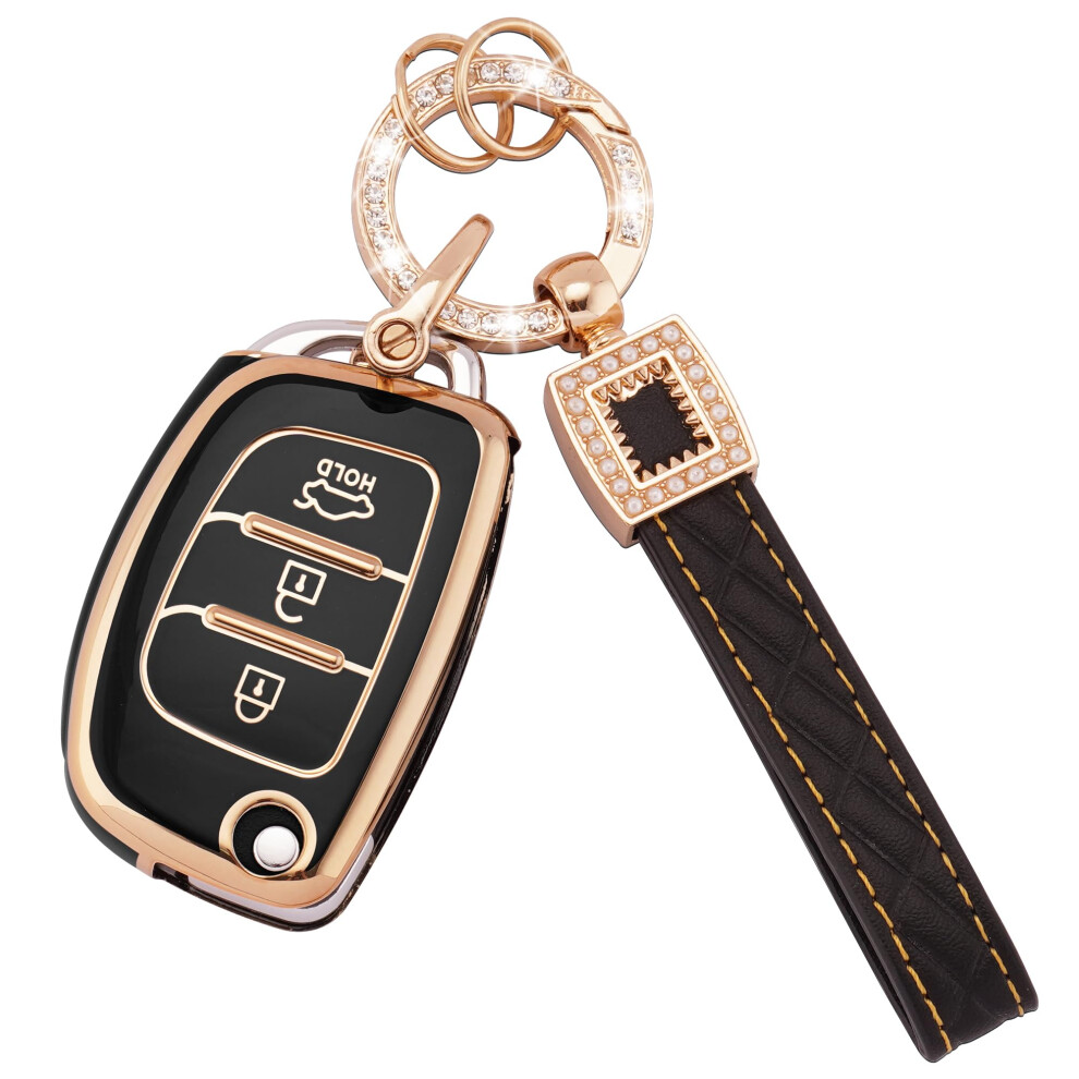 Koaudb Car Key Fob Cover Case Shell Fit For Hyundai I20 I30 I40 Ix20 Ix30 Ix45 Ix55 Tucson Santa Fe Elantra Accent 3 Buttons Flip Folding Key Case 5051224093465