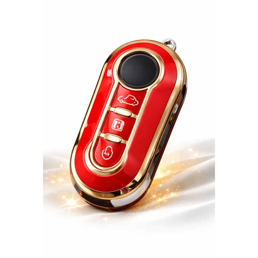 Stylec Remote Flip Key Cover Compatible With Fiat 500 Panda Punto Bravo Stilo & Lancia | 3-Button Tpu Protective Case ( Gold) Red/Gold 5051224094875