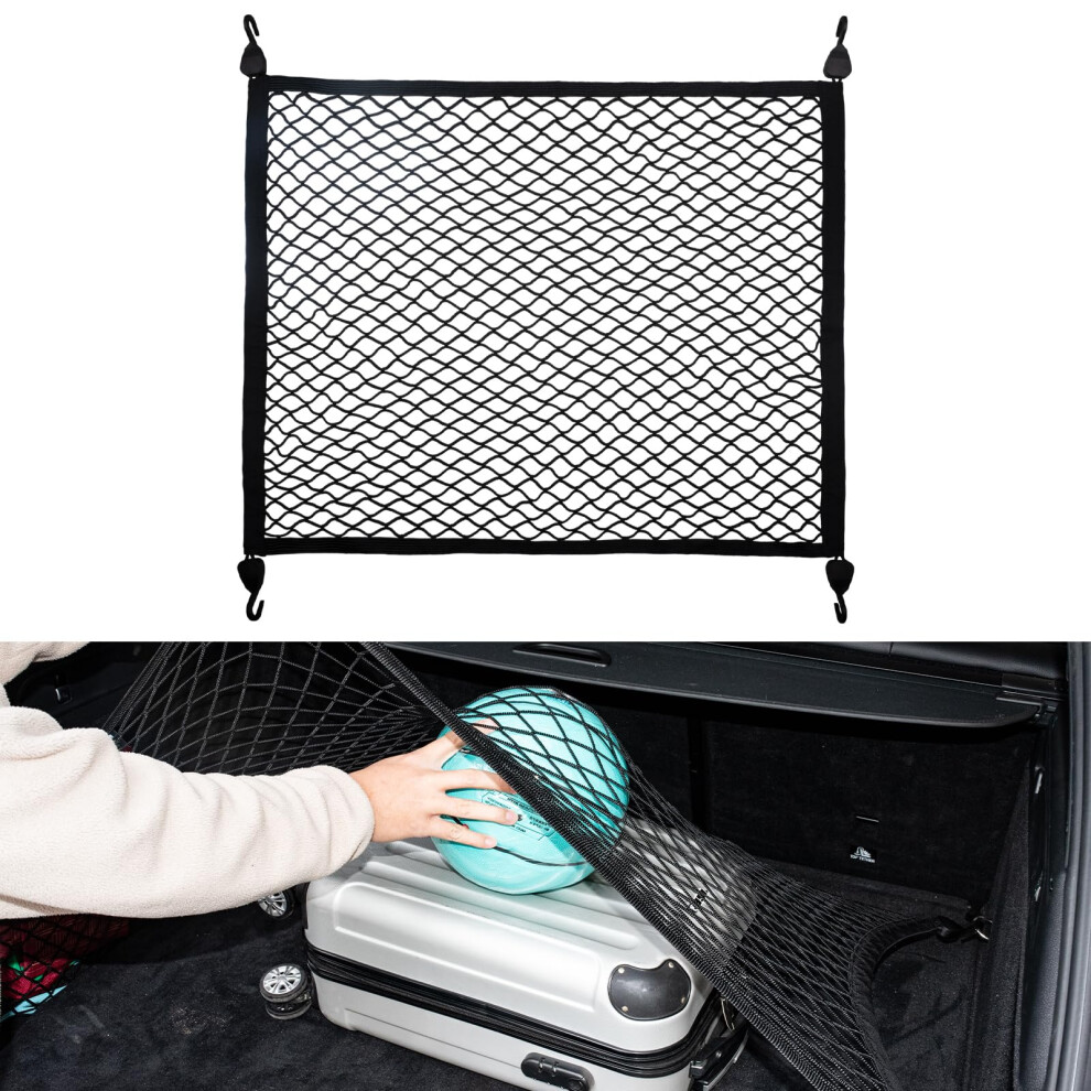 Vehirie Car Boot Net Luggage Net 80 X 60 Cm Extends To 180 X 120 Cm Universal Storage Mesh With 4 Solid Hooks, Super Elastic Cargo Net Organiser, 5051224096213