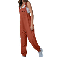 Tuta intera da donna tinta unita, salopette da lavoro alla moda casual ampia con pettorina arancione L