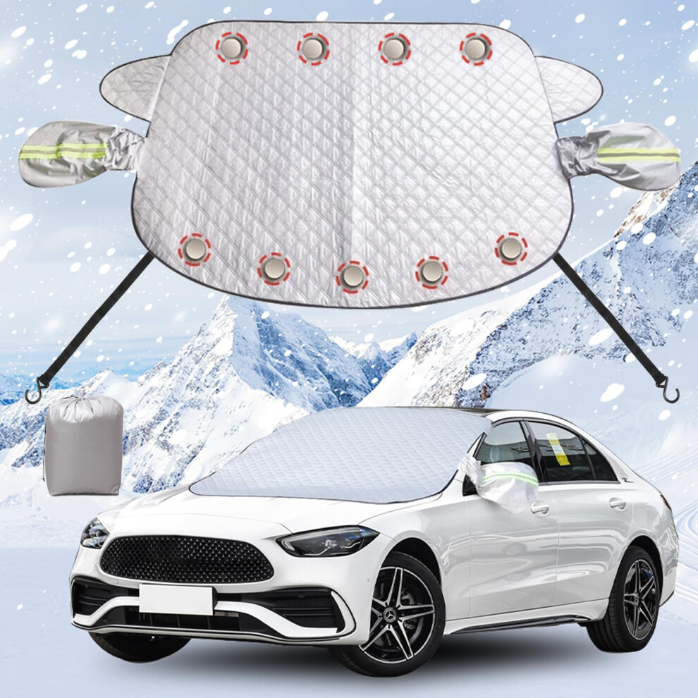 Kukkume Car Windscreen Cover Frost Thickened Ice Snow Cover Protector For Winter Windshield Sunshade Cover With Magnetic Edges Reflective Side Mirror 5051224093229