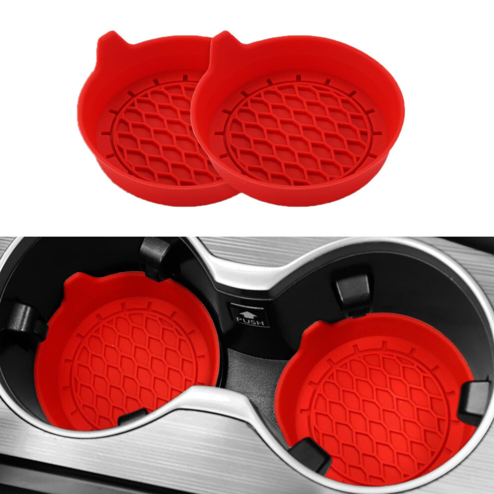 2Pcs Car Cup Holder Coasters, Silicone Non-Slip Vehicle Cup Recessed Mats, Sift-Proof Automotive Interior Drink Insert Decor Accessories (Red) Red 5051226175664