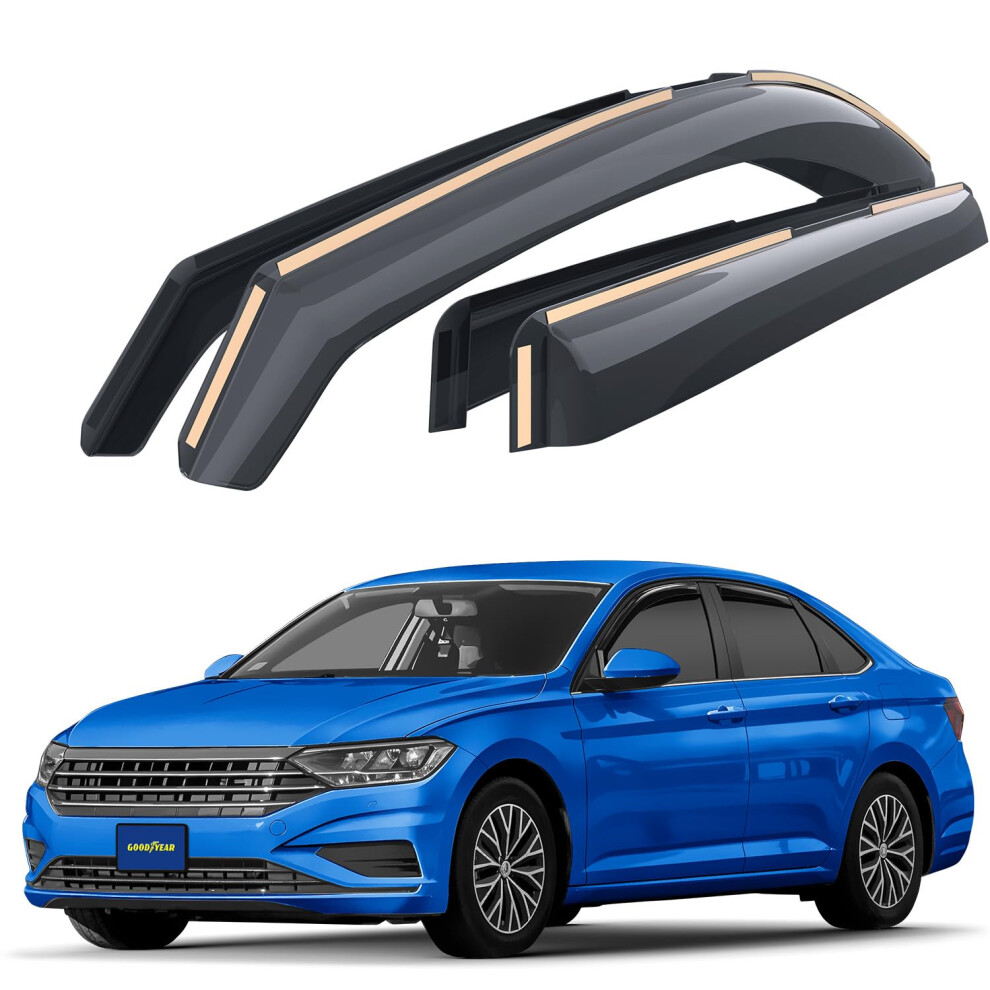 Goodyear In-Channel Wind Deflectors For/Compatible With Volkswagen Jetta 2018-2026 Sedan - Car Accessories - Rain Deflectors - Let Fresh Air In During 5051226122156