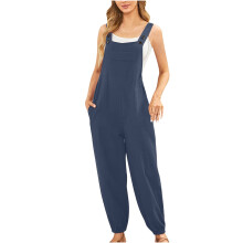 Tuta intera UHUYA da donna, alla moda, casual, con spalle scoperte, bottoni, bretelle, tasche larghe, pantaloni a gamba larga, blu navy, taglia XL