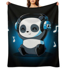 Black & White Panda Headphones Blanket, Soft Flannel Fleece, 60"x80", for Kids & Adults, Compatible with Living Room, Couch, Sofa, Bed