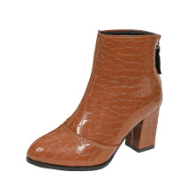 Ankle Boots For Women Winter Casual Plus Size Mid Heel Pointed Toe Zipper Back Pu Material Brown Shoe Size 7 Us Foot Length 9.65 Inches