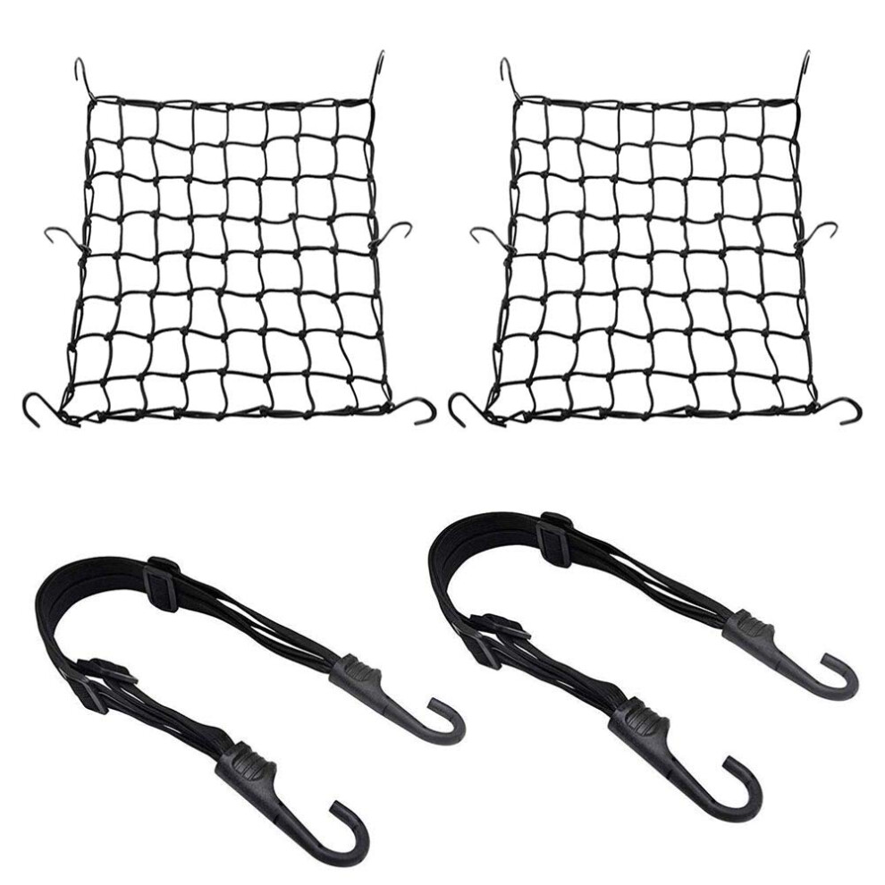 Motorcycle Luggage Net, Motorcycle Luggage Straps, 2 Pcs Retractable Elastic Bungee Net With 6 Hooks +1 Helmet Elastic Rope Cargo Securing Bungee 5051226179051