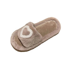 Cozy Faux Fur Heart Slippers for Women, Open Toe, Non-Slip, Indoor/Outdoor, Nylon/Spandex, US 5.5, Fall/Winter