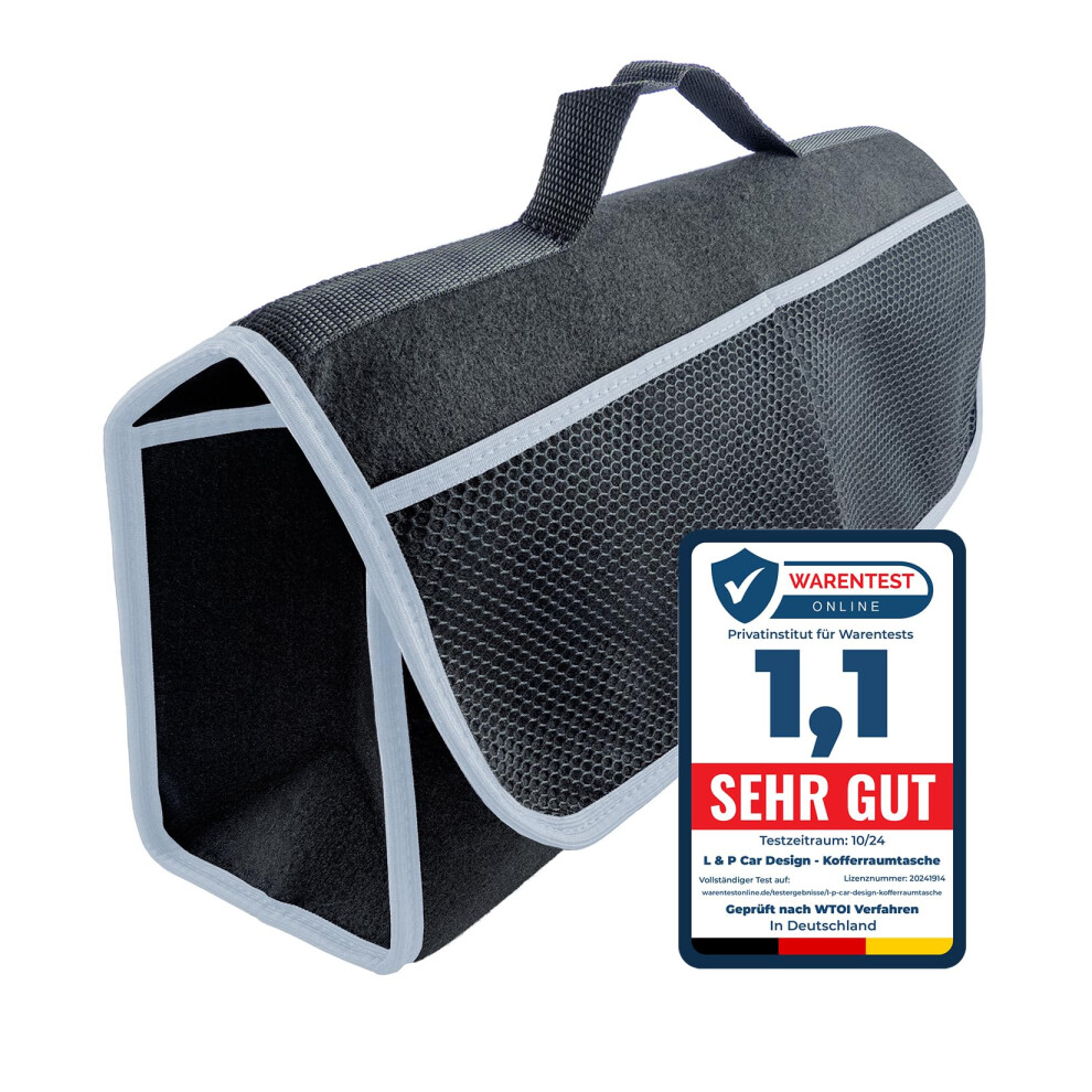 L&P Car Design Car Boot Organiser - Felt Tool Bag Storage Bag With Hook & Loop Fastener (-Grey) Black/Grey 5051226182976