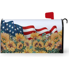 Sunflower USA Flag Magnetic Mailbox Cover 21x18 inch
