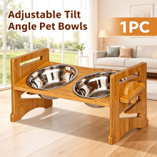 Elevated Dog & Cat Bowls with Adjustable Tilt, 2 Stainless Steel Bowls, Ergonomic Stand for Neck Relief – Compatible with Small Pets