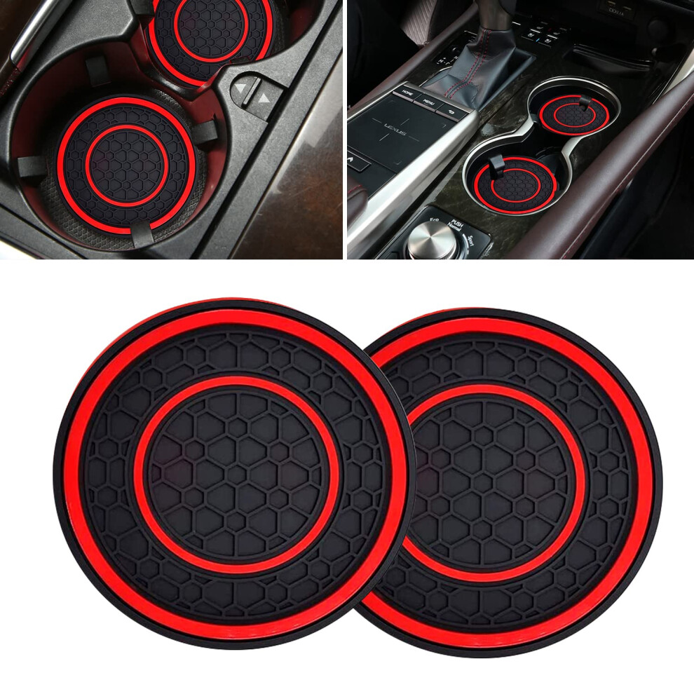 Car Cup Coasters - 2 Pack 2.75 Inch Diameter Universal Auto Anti Slip Cup Holder Insert Coaster, Suitable For Most Car Interior Accessories(Red) Red 5051226175145