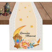 Eid Mubarak Table Runner Moon Mosque Black Golden Star Ramadan Table Runners for Table Dresser Eid Mubarak Ramadan Decorations 13x72 inch