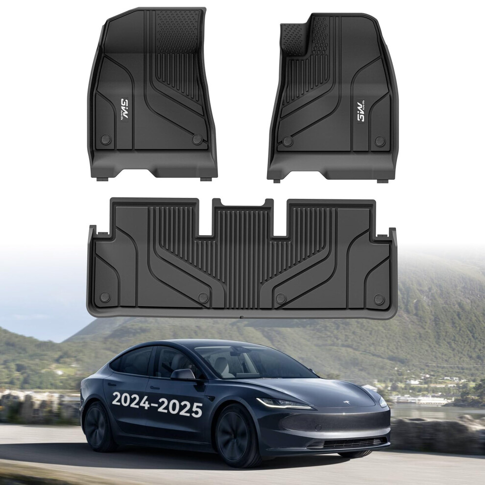 3W Floor Mats For Tesla Model 3 2024 2025 2026 Highland, Tpe Dog Friendly Mats, Custom Fit Tesla Model 3 Car Liner, All Weather Waterproof Non Slip, 5051224101283