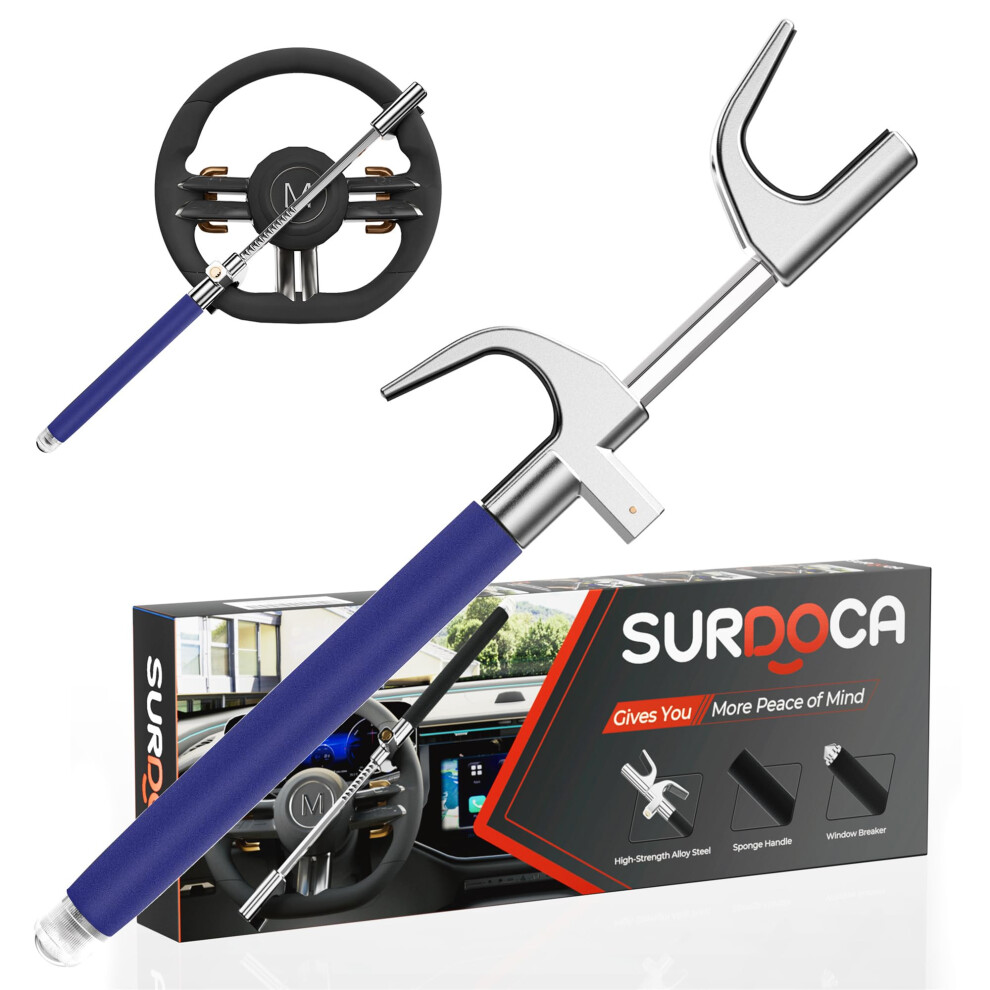 Surdoca Multifunction Steering Wheel Lock ? High Security Anti Theft Steering Wheel Lock With Window Breaker ? Universal Car Wheel Lock ? Easy 5051224100859