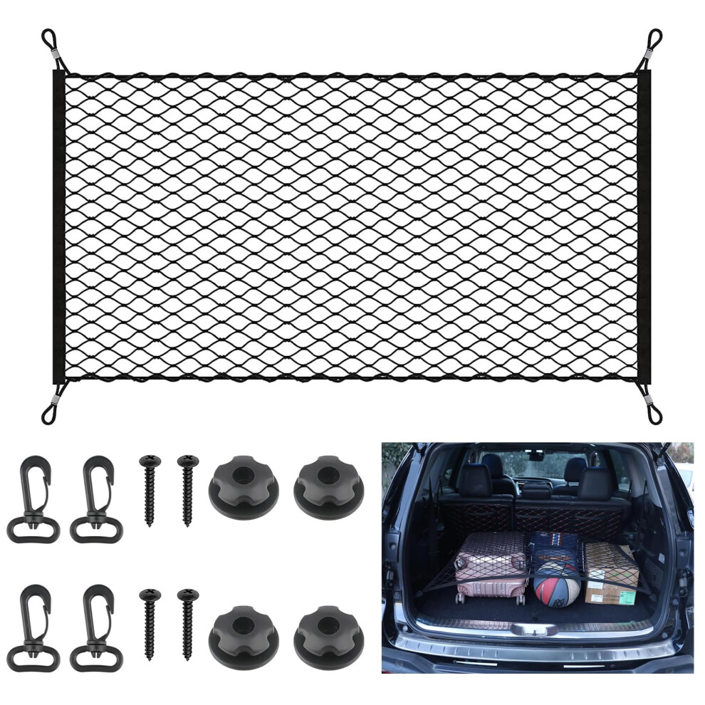 Cargo Net, 110 X 60 Cm Stretchable Elastic Nylon Storage Net, Car Storagenet Car Boot Nets Universal Storage Nylon Nets With 4 Hooks For Automotive 5051226179464