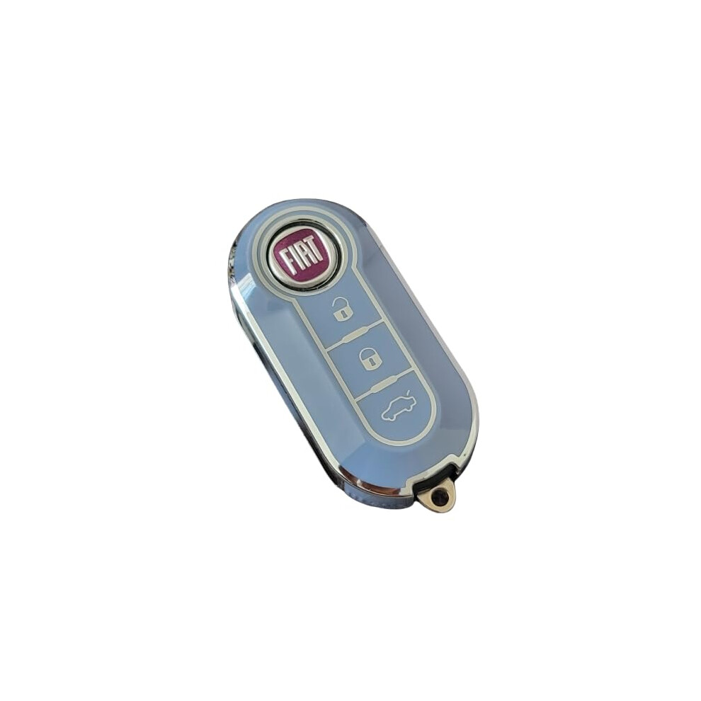 Stylec Remote Flip Key Cover Compatible With Fiat 500 Panda Punto Bravo Stilo & Lancia | 3-Button Tpu Protective Case ( Silver) Blue/Silver 5051224096824