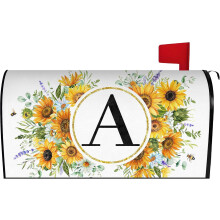 Nyári napraforgó monogramos postaláda-borító, 63x53 cm, mágneses, családi név kezdőbetűjével, kültéri kerti dekoráció – kompatibilis