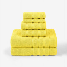 6-Piece Yellow Cotton Bath Towel Set: 2 Washcloths, 2 Hand Towels, 2 Bath Towels – Quick-Drying & Highly Absorbent