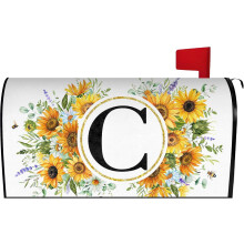 Nyári napraforgó monogramos mágneses postaláda-borító (59x45 cm), kompatibilis a hagyományos postaládákkal