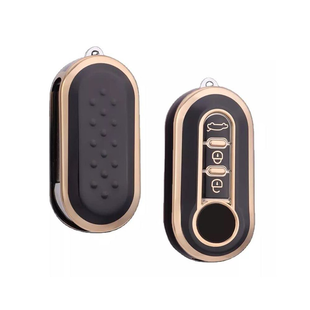 Stylec Remote Flip Key Cover Compatible With Fiat 500 Panda Punto Bravo Stilo & Lancia | 3-Button Tpu Protective Case () Black/Gold 5051226204418