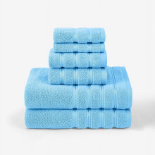 6-Piece Blue Cotton Bath Towel Set: 2 Square, 2 Hand, 2 Bath Towels – Quick-Drying, Highly Absorbent, Premium Quality for Bathroom, Hotel & Salon