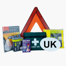 Sakura EU Travel and First Aid Kit - Warning Triangle, Beam Converters, Breathalyser, Bulb Kit, Hi-Vis Vest, Magnetic GB Sticker Perfect for Car,