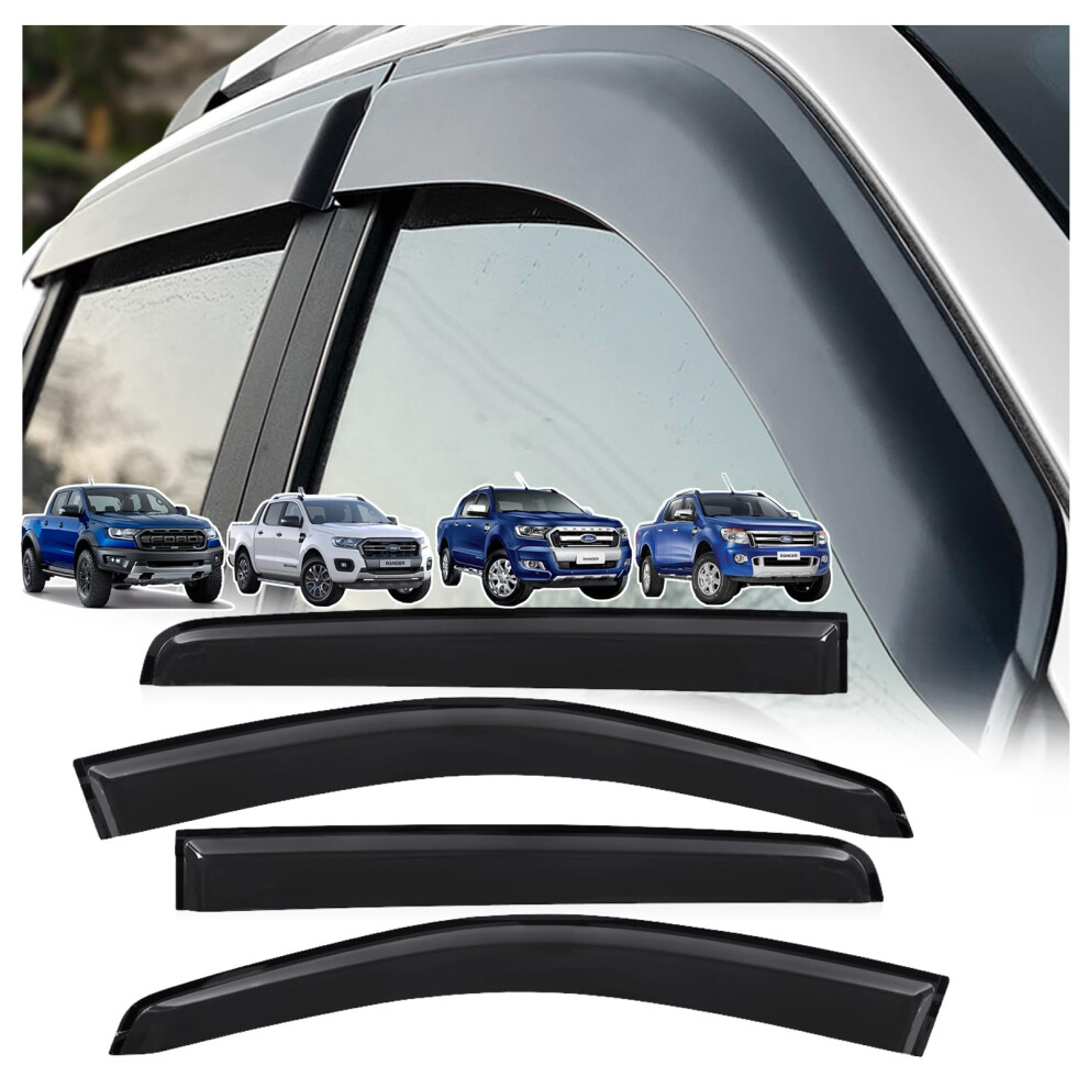 Jhchan Fits For Ford Ranger Wind Deflectors 2012-2022 Accessories, T6 T7 T8 Double Cab Rain Window Shield Visor Guards Cover (-Ford Ranger Wildtrak 5051226120466
