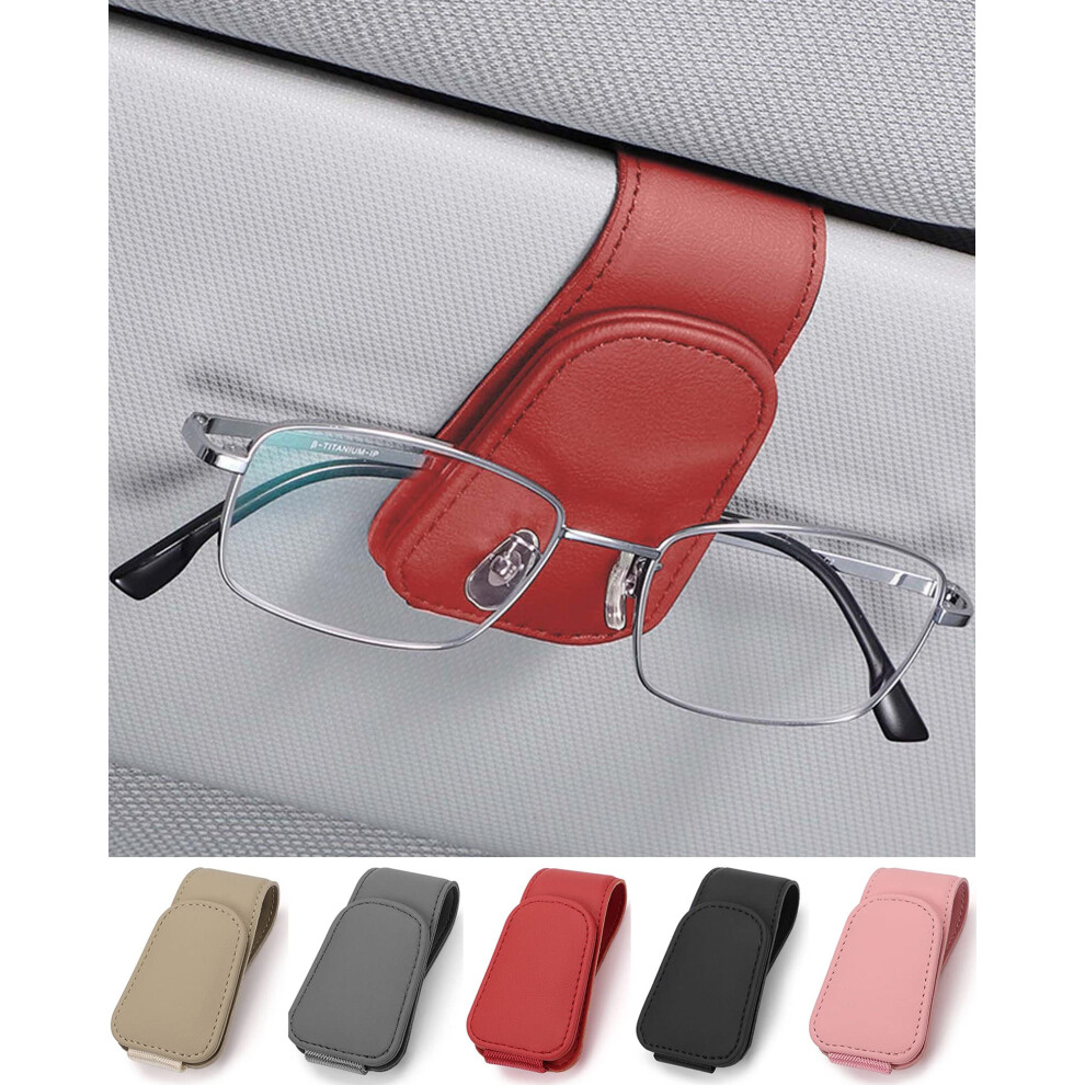 Jeja Sunglasses Holder For Car Sun Visor, Leather Eyeglass Holder, Eyeglasses Hanger Ticket Card Clip, Car Glasses Holder Car Visor Accessorie, Red 5051226208355