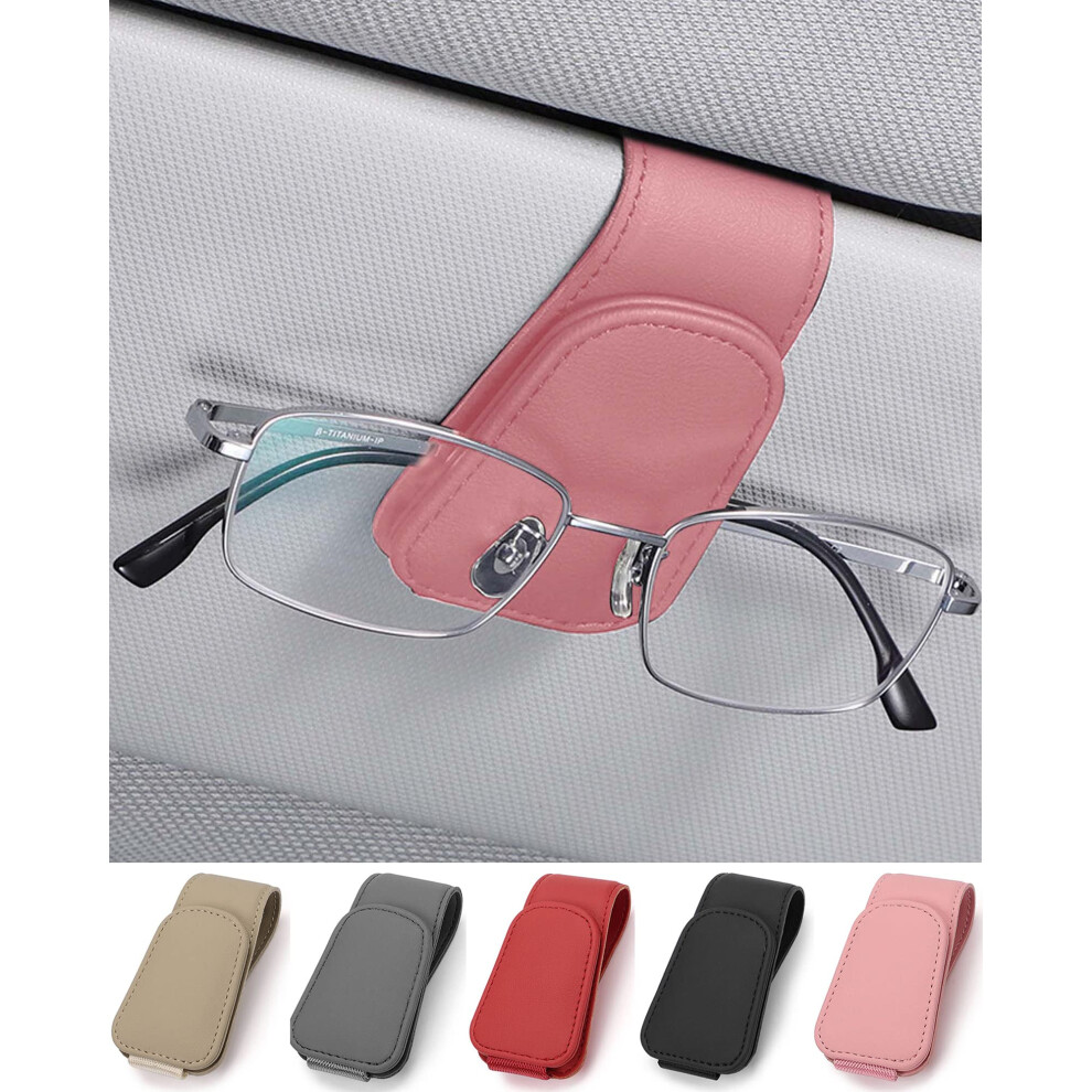 Jeja Sunglasses Holder For Car Sun Visor, Leather Eyeglass Holder, Eyeglasses Hanger Ticket Card Clip, Car Glasses Holder Car Visor Accessorie, Pink 5051224103683
