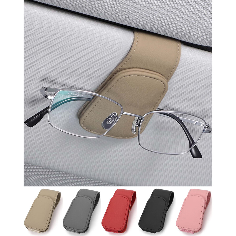 Jeja Sunglasses Holder For Car Sun Visor, Leather Eyeglass Holder, Eyeglasses Hanger Ticket Card Clip, Car Glasses Holder Car Visor Accessorie, Beige 5051224102136