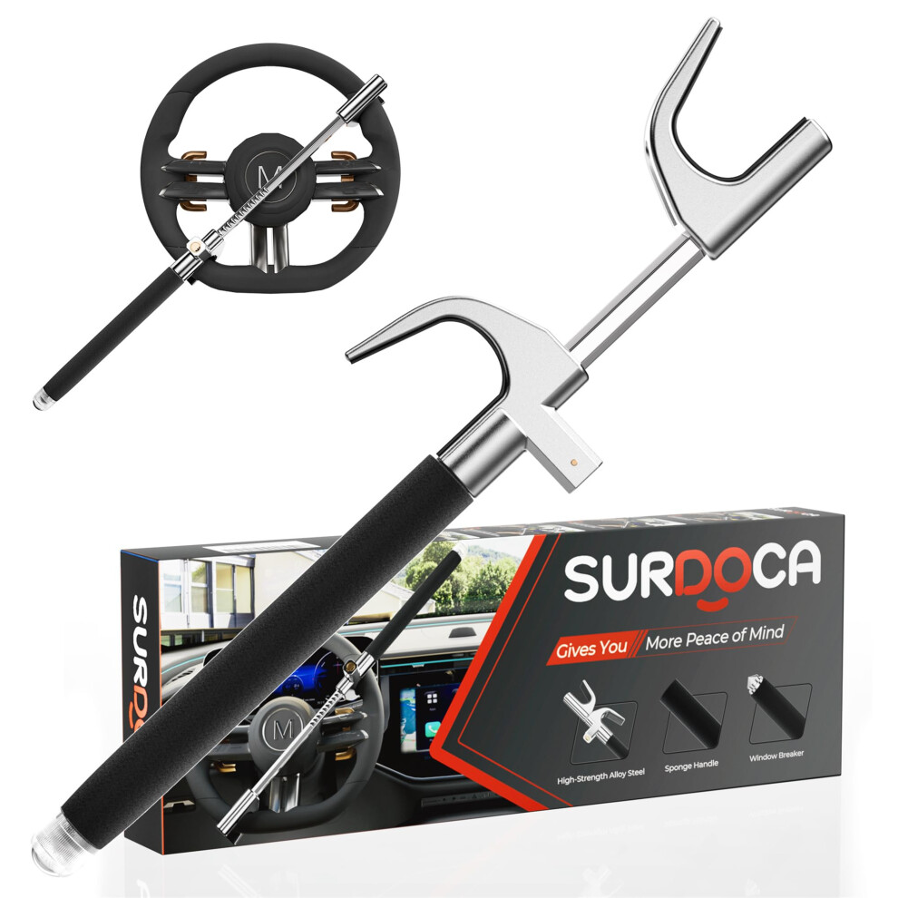 Surdoca Multifunction Steering Wheel Lock ? High Security Anti Theft With Window Breaker ? Universal Car Wheel Lock ? Easy Installation Fit For Auto 5051226166242