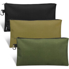 3-Pack Tool Bag Zipper Pouches with Carabiner & Metal Zippers – Tan/Navy/Black, Compatible with Tools, Stationery, Pencils