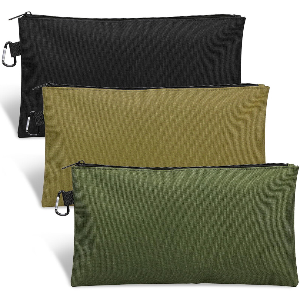 3-Pack Tool Bag Zipper Pouches With Carabiner & Metal Zippers Â Tan/Navy/Black, Compatible With Tools, Stationery, Pencils 9489952737478