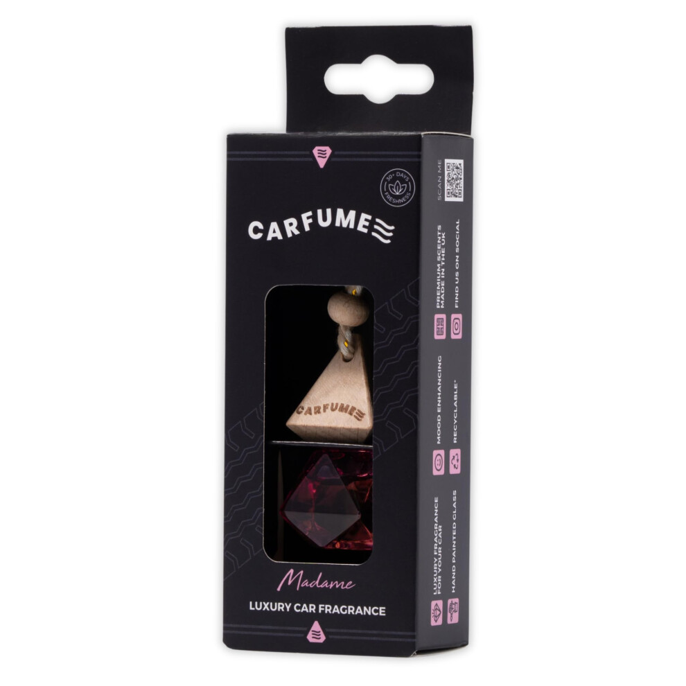 Carfume Madame Car Air Freshener Original | Premium Fruity Grapefruit, Rose & Jasmine Fragrance | Luxury Recyclable Scented Diffuser For Women - Pink 5051224104789