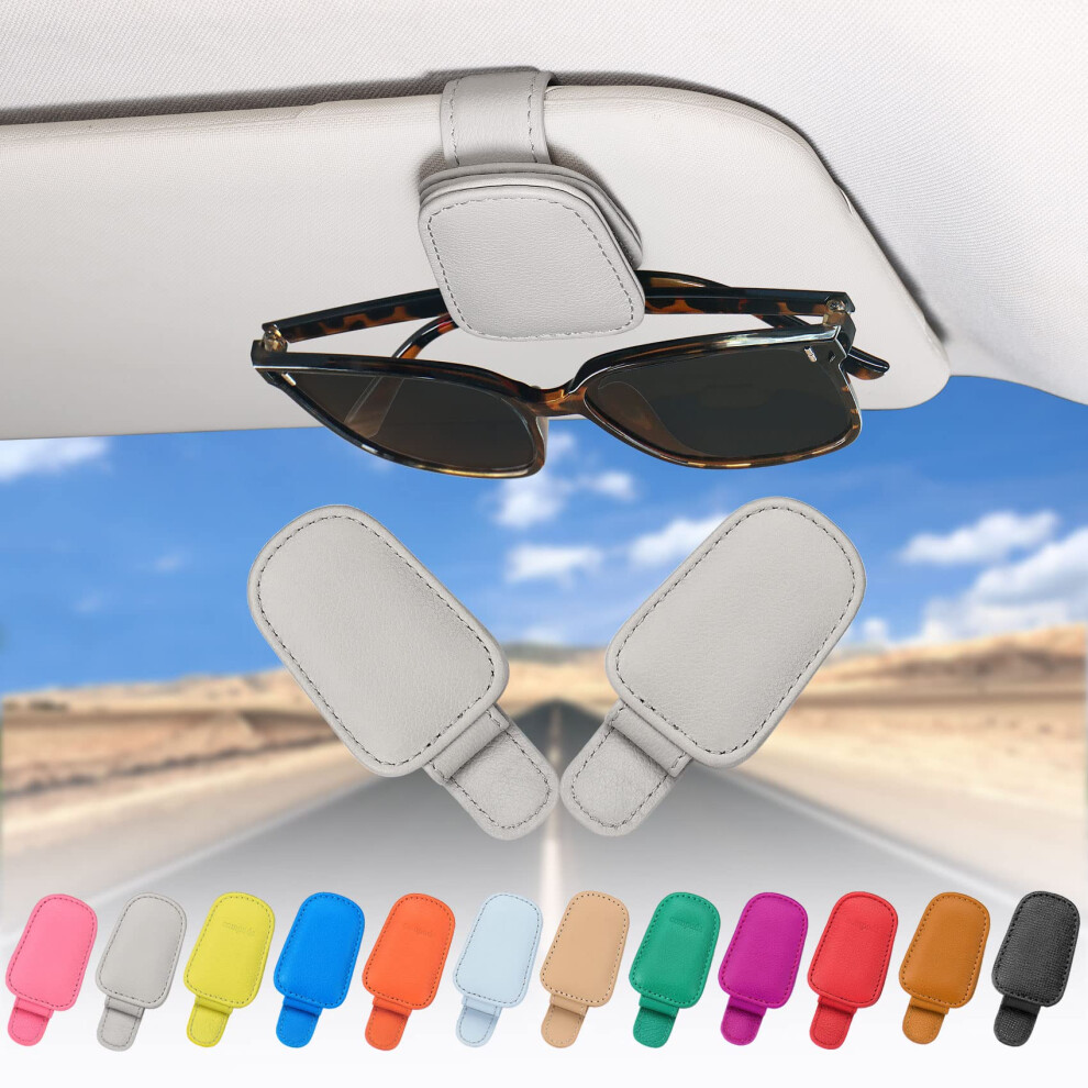 Quipuda 2 Packs Sunglasses Holder For Car Sun Visor Accessories, Magnetic Geniune Leather Car Sunglass Holder, Glasses Clip For Automotive Eyeglass 5051224103164