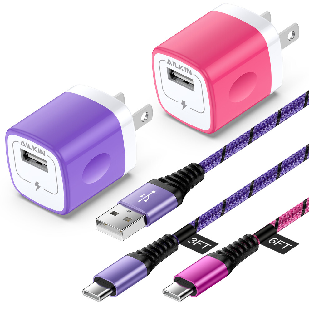 2-Pack Type C Wall Charger Block + 6Ft & 3Ft Usb-C Cables Â Fast Charging, Compatible With Android 9489952737775