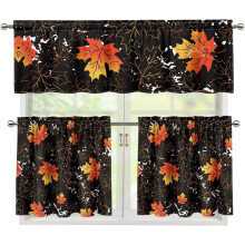 Maple Leaves Red Small Kitchen Curtains Rod Pocket 3-Piece