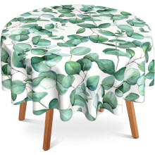 Eucalyptus Leaves Round Tablecloth 60", Green Botanical, Waterproof & Wrinkle Resistant – Washable Circle Cover for Home, Kitchen, Dining, Party,